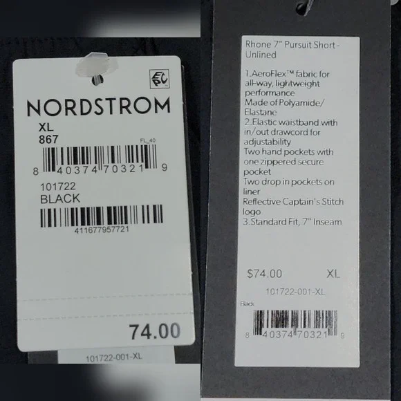 Rhone Pursuit Short XL Men 7" Black AeroFlex Performance Unlined 101722 NEW - Picture 4 of 13